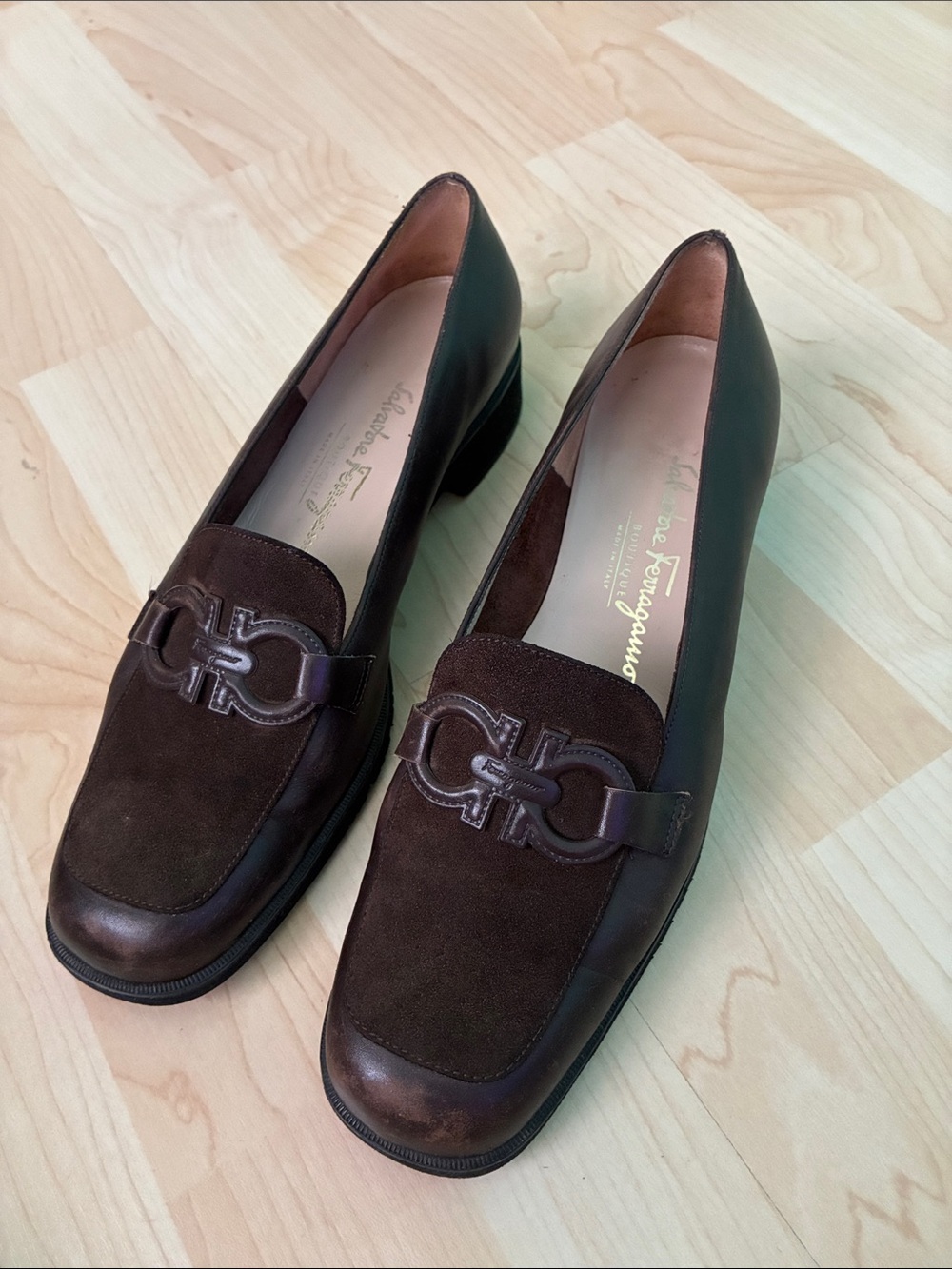 Salvatore Ferragamo Dark Brown Suede & Leather Loafers